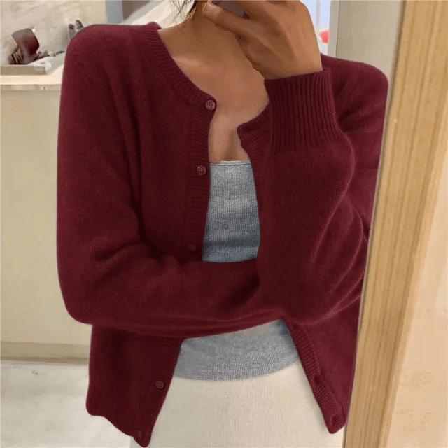 Knitted Button Front Cardigan with Round Neckline for Ladies Jumpers Layering