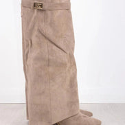 Fold-Over Pointed Toe Knee-High Suede Boots with Structured Fit for Women