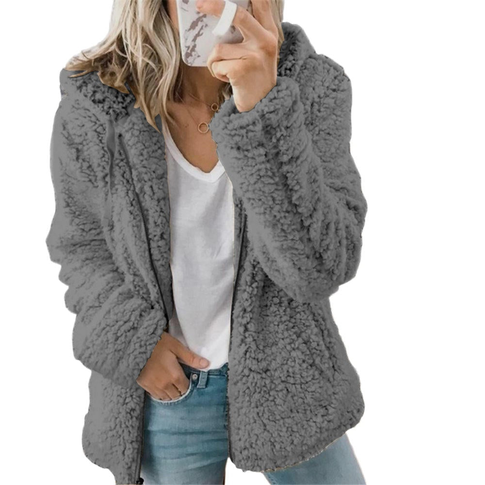 Women's Fluffy Teddy Fleece Jacket with Pockets and Zip