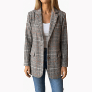 Ellara Relaxed Plaid Lapel Tailored Blazer with Single-Button Closure for Women