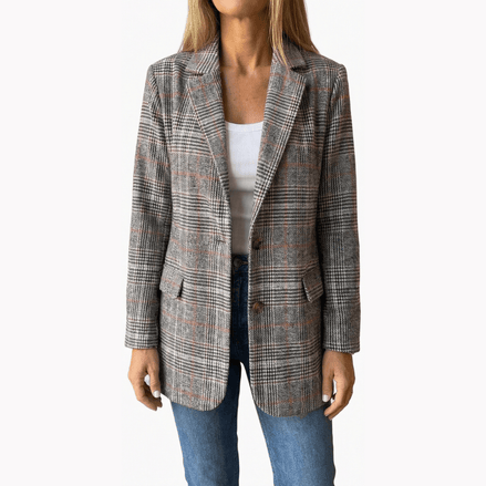 Ellara Relaxed Plaid Lapel Tailored Blazer with Single-Button Closure for Women