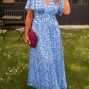 Amelia Floral Wrap Maxi Dress with Flutter Sleeves