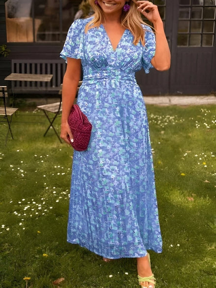 Amelia Floral Wrap Maxi Dress with Flutter Sleeves
