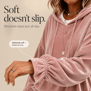 Women's Ruffle Cuff Velvet Relaxed Hoodie with High-Low Hem