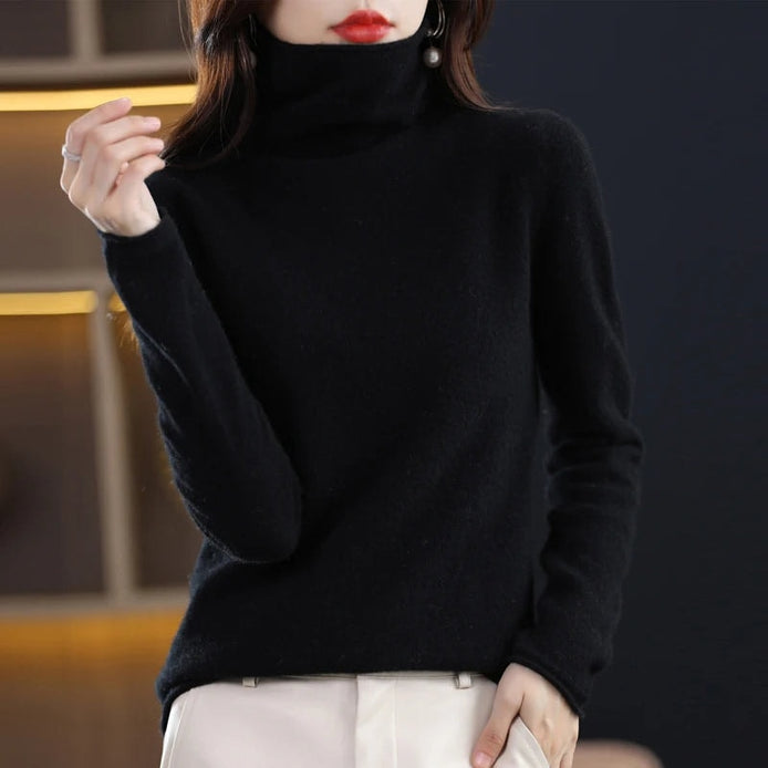 Women's Ribbed Turtleneck Knitted Jumper with Long Sleeves
