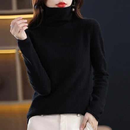 Women's Ribbed Turtleneck Knitted Jumper with Long Sleeves