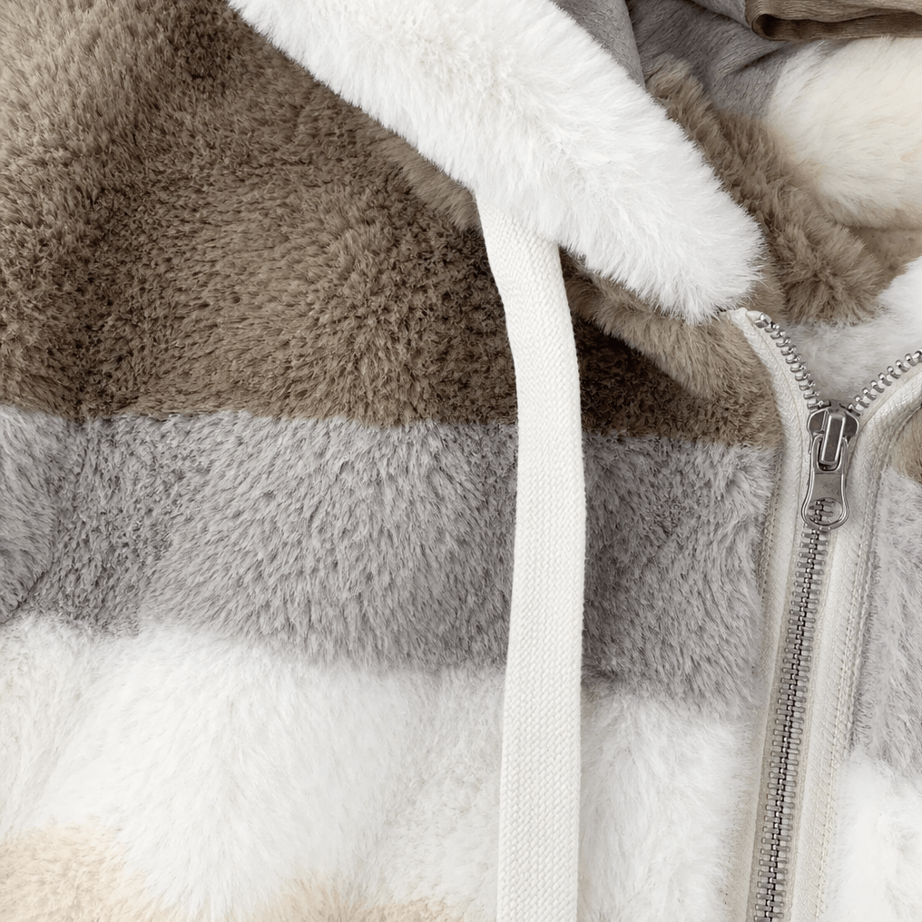 Women's Oversized Color-Block Faux Fur Winter Coat with Hood
