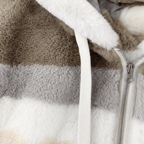 Women's Oversized Color-Block Faux Fur Winter Coat with Hood