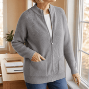 Women's Ribbed Zip-Up Knitted Cardigan with Pockets
