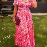 Amelia Floral Wrap Maxi Dress with Flutter Sleeves