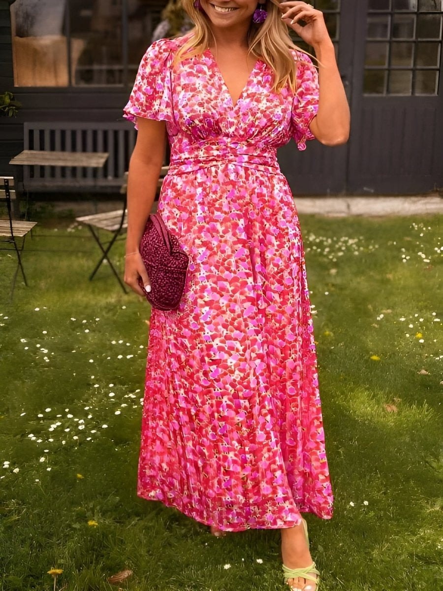 Amelia Floral Wrap Maxi Dress with Flutter Sleeves