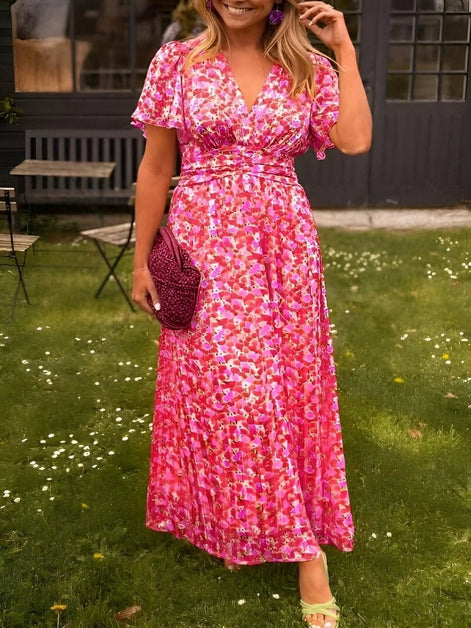 Amelia Floral Wrap Maxi Dress with Flutter Sleeves