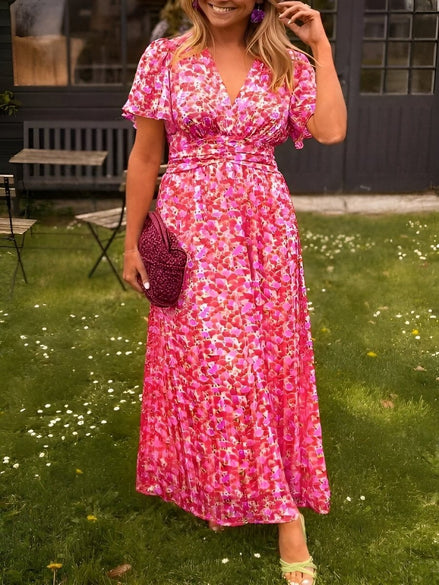 Amelia Floral Wrap Maxi Dress with Flutter Sleeves