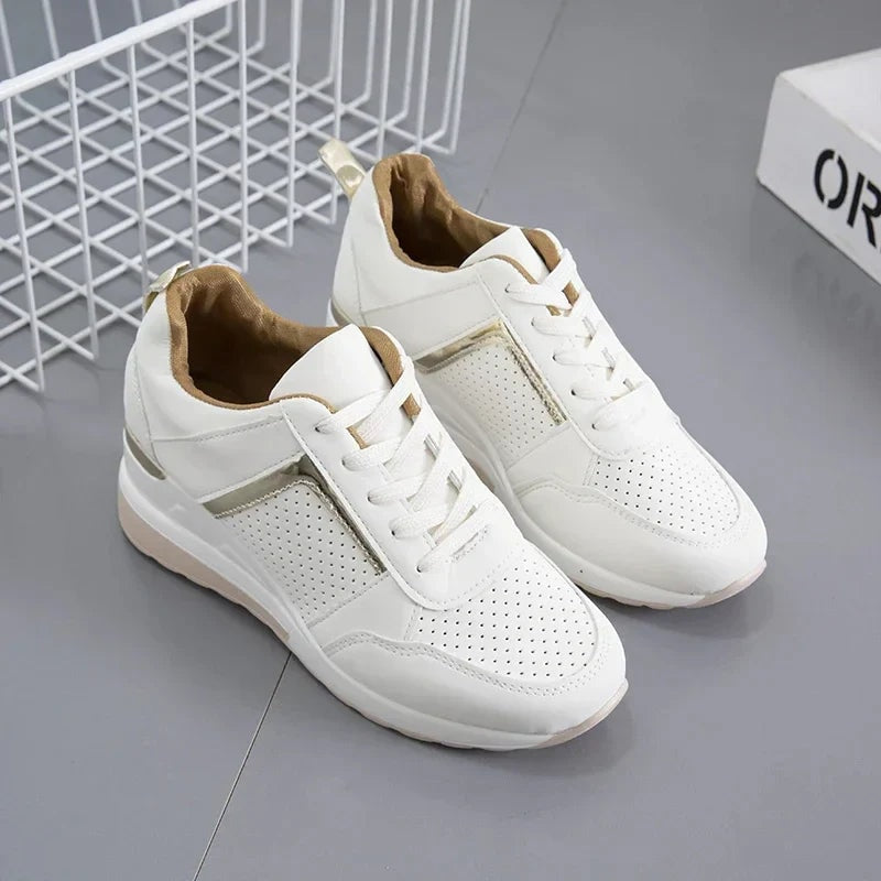 Women's Lace-Up Cushioned Sneakers with Wedge Sole and Ergonomic Fit