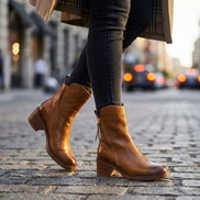 Bellora Zip-Detail Leather Ankle Boots for Women with Block Heel