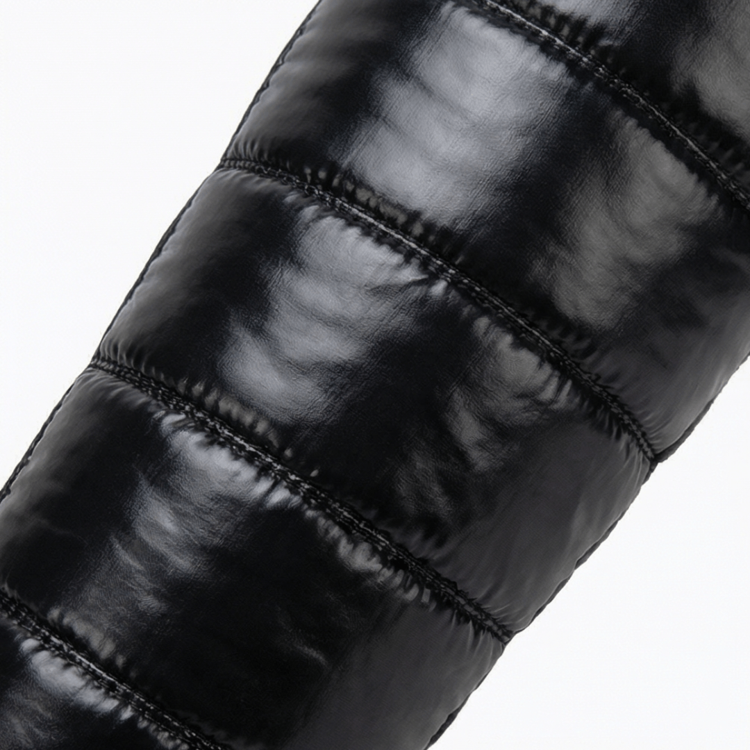 Velura Women's Black Fleece-Lined Quilted Puffer Over-the-Knee Boots with Bow Detail