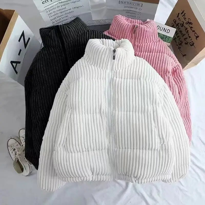 Cropped Ribbed Corduroy Quilted Puffer Jacket for Women