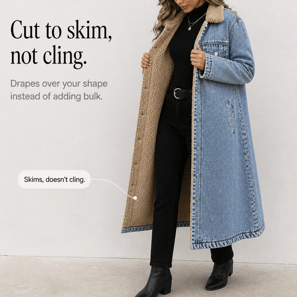 Denora Sherpa-Lined Full-Length Denim Winter Coat for Women