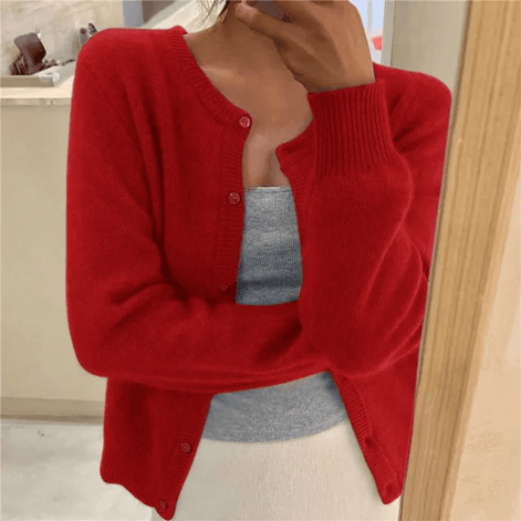 Knitted Button Front Cardigan with Round Neckline for Ladies Jumpers Layering