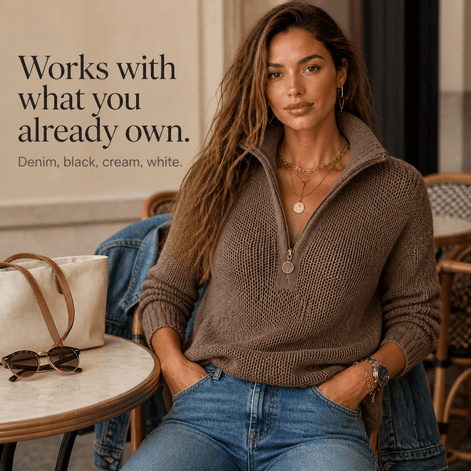 Women's Half-Zip Collar Knitted Jumper with Textured Stitch