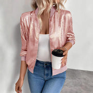 Nessa High-Neck Cropped Fluid Bomber Jacket for Women in Polyester
