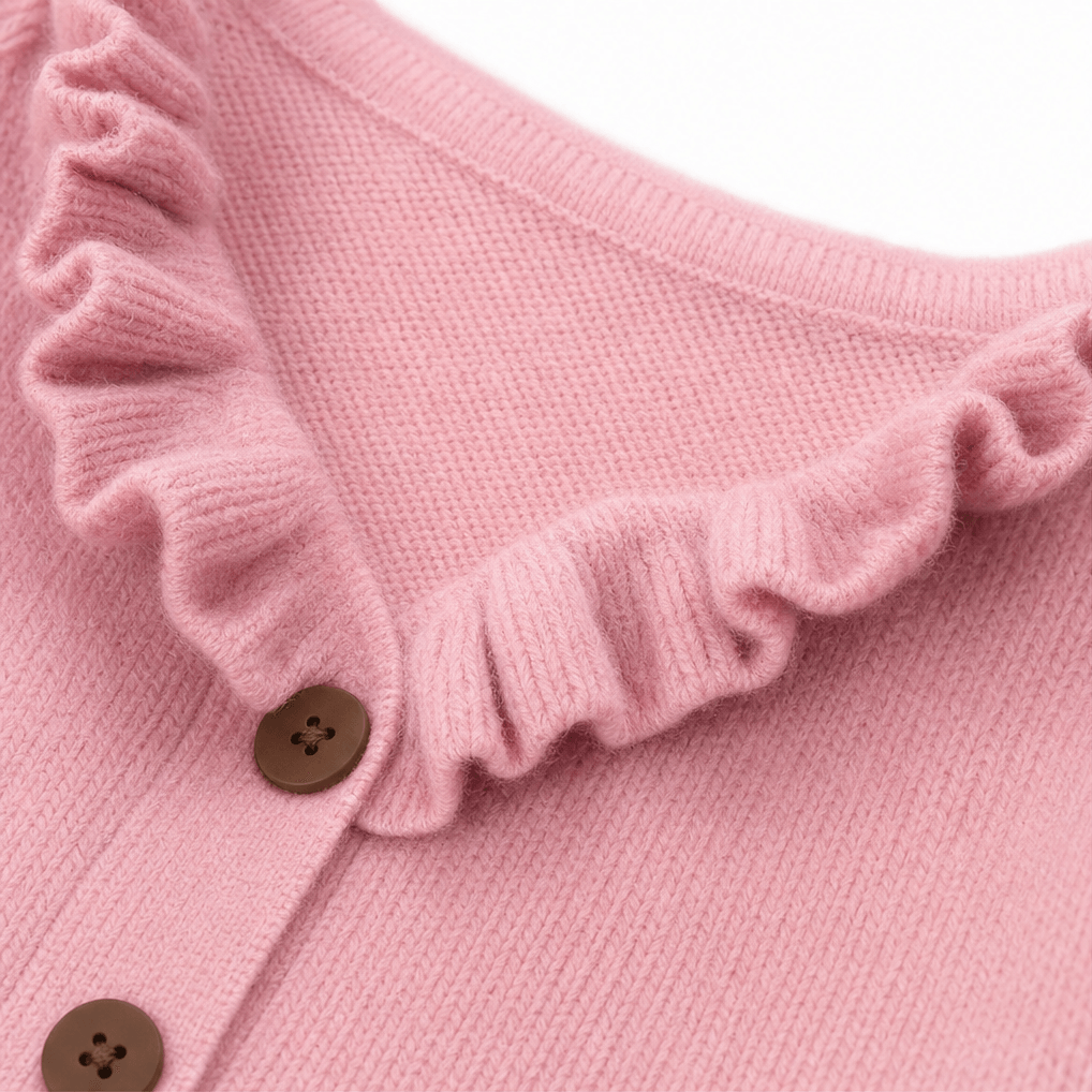 Women's Ruffle Collar Wool-Blend Knitted Cardigan with Button Front