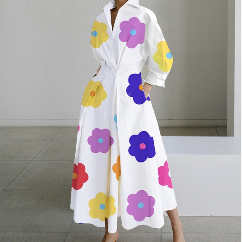 Alora Collared Front Wrap Printed Cotton Blend Women's Midi Dress