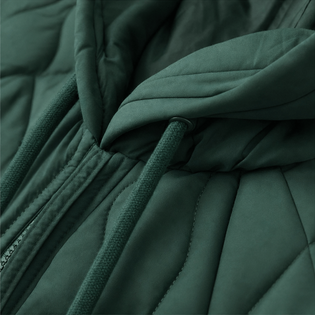 Women's Hooded Quilted Puffer Jacket with Spliced Panels