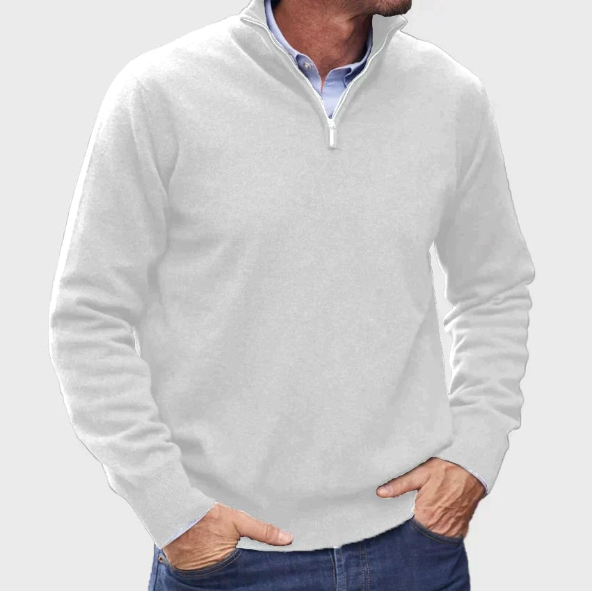 Men's Quarter-Zip Knitted Jumper with Layering Collar