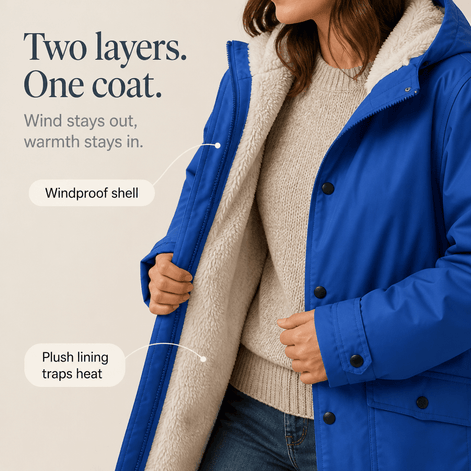 Plush-Lined Waterproof Hooded Parka Jacket for Women