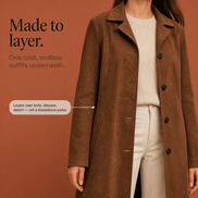 Women's Unstructured Suede-Look Long Coat with Button Front