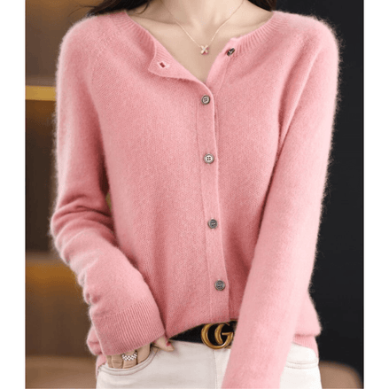 Danielle Round Neck Button-Front Knitted Cardigan for Women