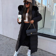 Belted Faux Fur Hood Long Puffer Winter Coats for Women
