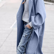 Oversized Long Winter Coat with Wide Sleeves in Wool Blend