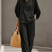 Women's Collared Wide-Leg Trouser Two-Piece Co-ord Set