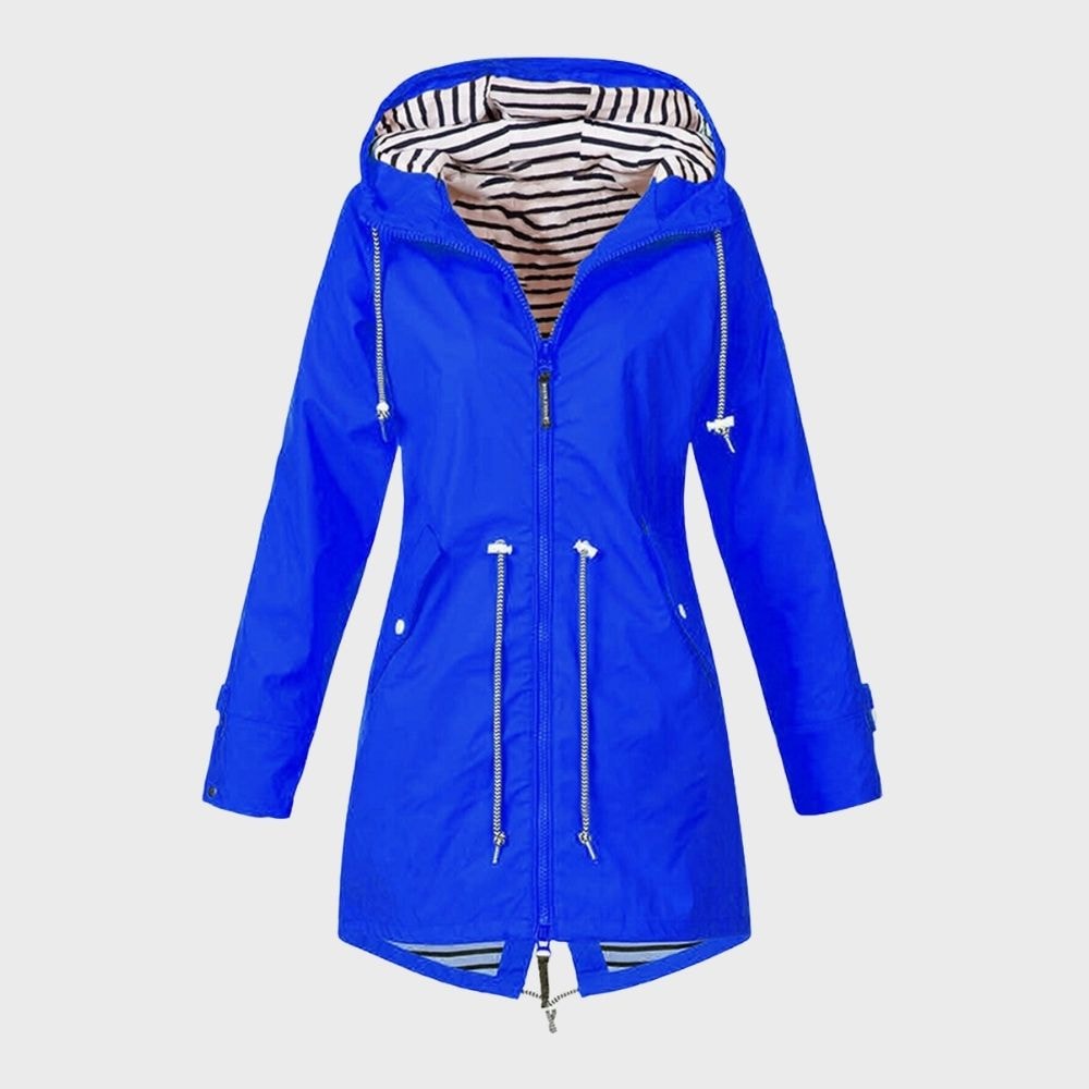 Longline Hooded Waterproof Jacket with Drawstring Waist