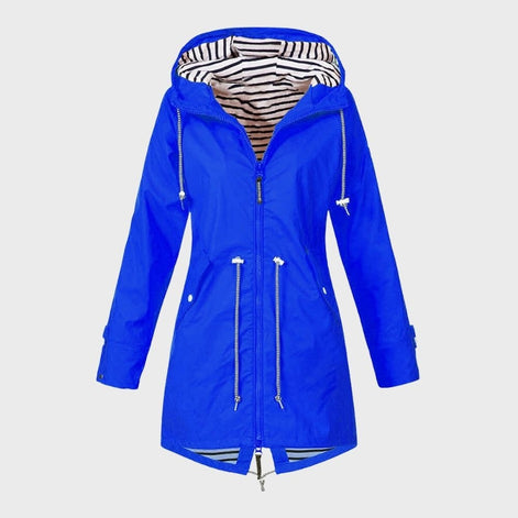 Longline Hooded Waterproof Jacket with Drawstring Waist