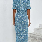 Floral Wrap Midi Dress in Polyester for Autumn and Christmas Parties