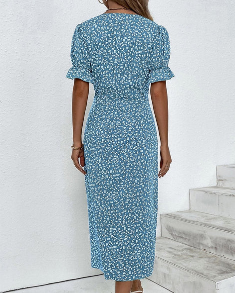 Floral Wrap Midi Dress in Polyester for Autumn and Christmas Parties