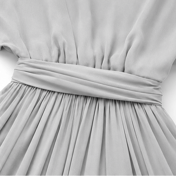 Cold Shoulder Chiffon Women's Midi Dress with Cascading Side Drape