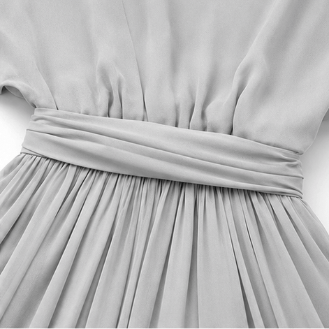 Cold Shoulder Chiffon Women's Midi Dress with Cascading Side Drape
