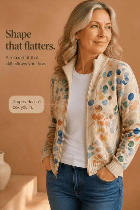 Women's Botanical Print Zip-Up Knit Bomber Cardigan
