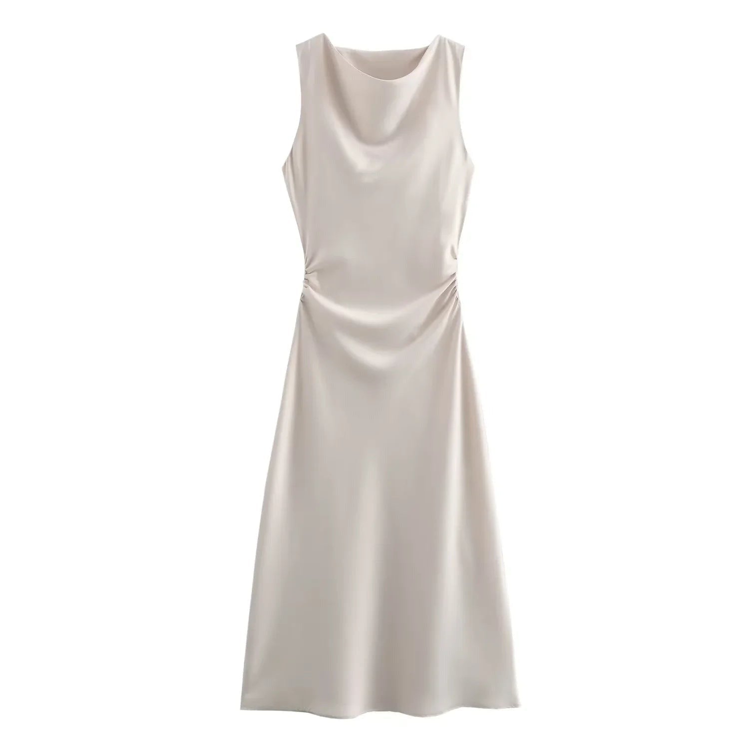 Satin Cowl Neck Midi Christmas Dress with Solid Pattern