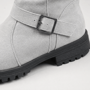 Women's Ribbed Cuff Lug Sole Slouch Boots with Buckle Detail