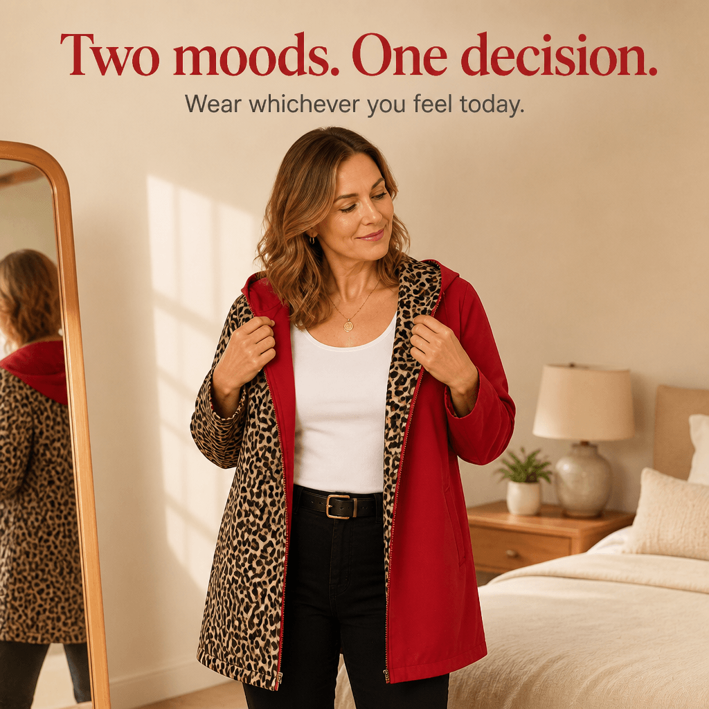 Women's Reversible Hooded Winter Coat with Leopard Print Lining