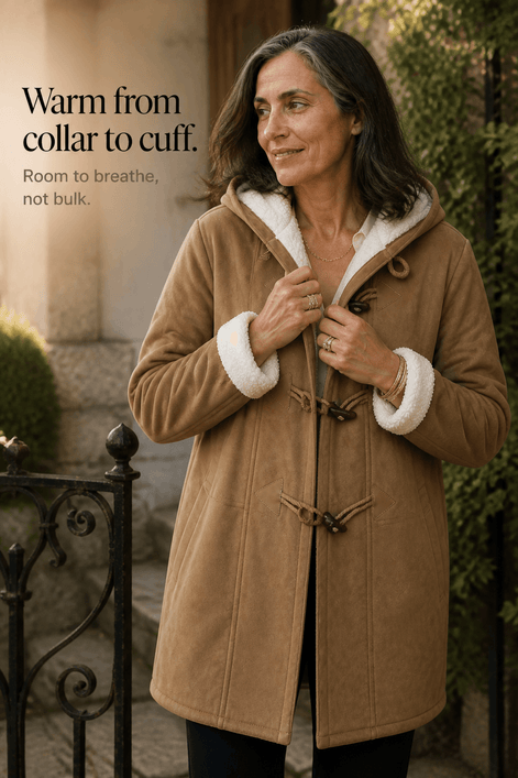 Women's Hooded Faux Suede Winter Coat with Plush Sherpa Lining