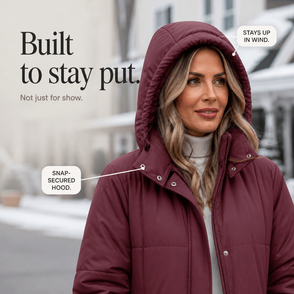 Women's Long Hooded Quilted Puffer Jacket with Side Pockets