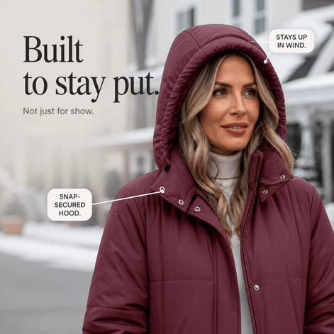 Women's Long Hooded Quilted Puffer Jacket with Side Pockets
