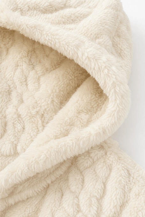 Women's Cable-Knit Hooded Longline Winter Coat with Button Hems