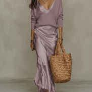Niketa Satin Two-Piece V-Neck Maxi Women's Occasion Dress